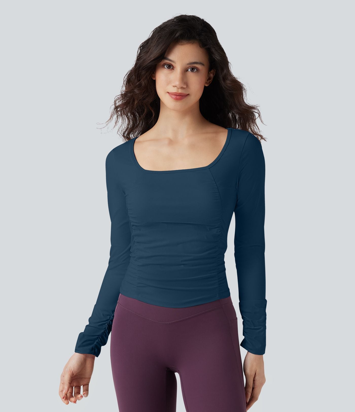 Haut de sport entraînement SoftlyZero™ Airy col carré manches longues froncé effet frais InstantCool
