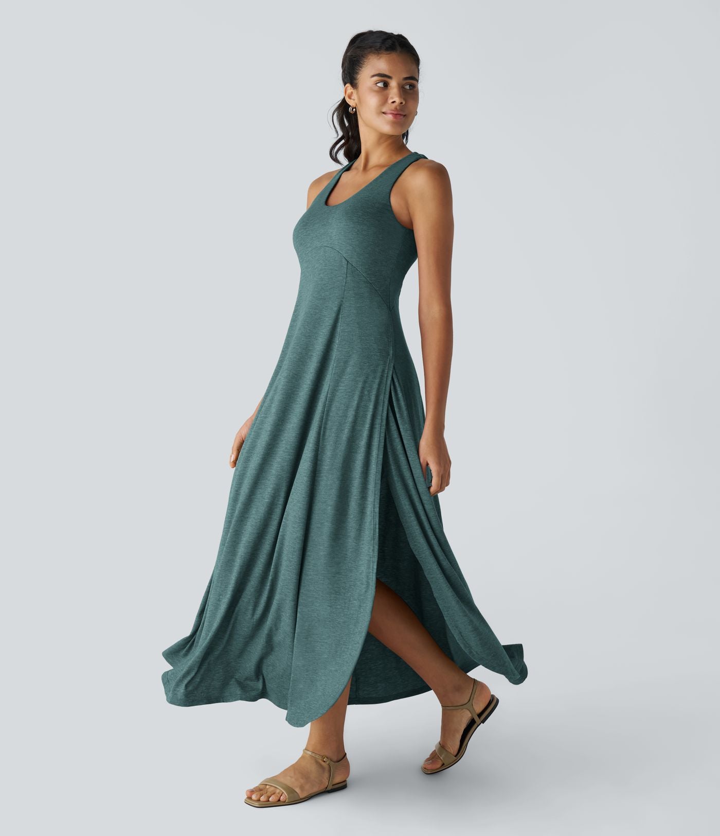 Robe Casual Débardeur Longue Fluide Fendue Dos Nu à Col en U