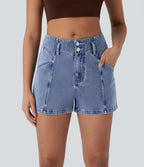 Short en denim extensible Halara Flex™ à taille moyenne avec bouton, fermeture éclair et poches latérales 7,5 cm