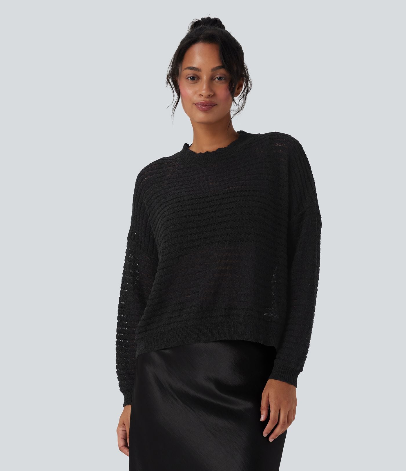 Pull décontracté col rond épaules tombantes coupe décontractée