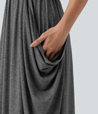 Robe longue casual drapée sans manches à dos ajouré avec poches