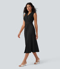 Robe mi-longue tailleur col V liens dans le dos sans manches