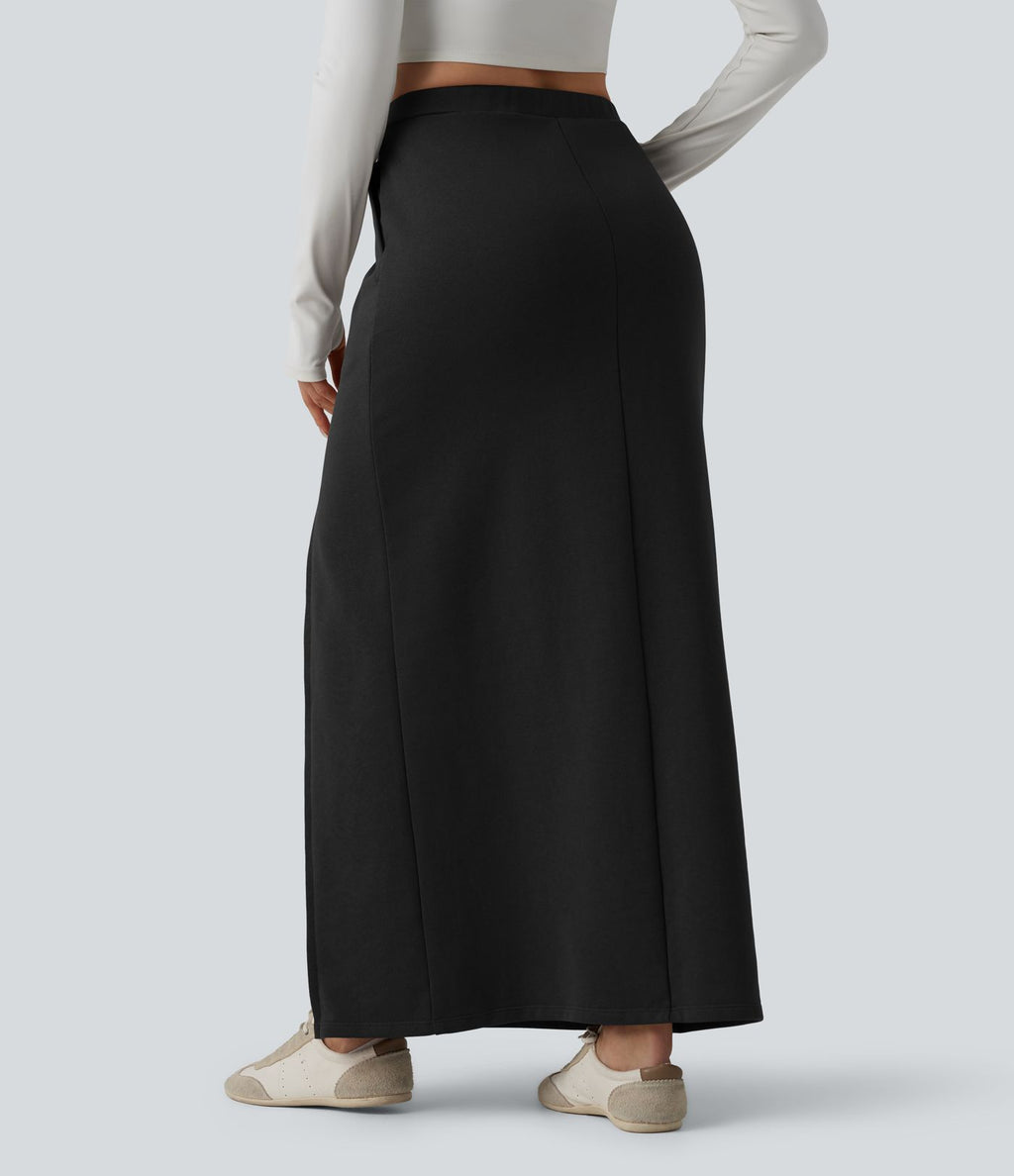 Jupe longue décontractée taille haute en molleton French Terry coton avec poches