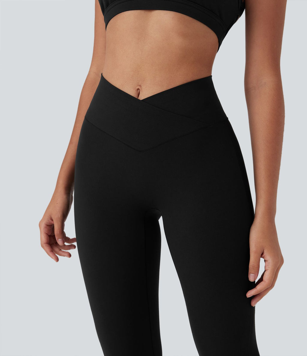Legging de yoga Softlyzero™ taille haute croisé avec filet contrasté, poche et protection UPF50+