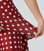 Robe mini casual à pois col rond sans manches ourlet à volants superposés