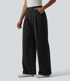 Pantalon décontracté large taille mi-haute gaufré avec poches