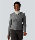Veste tailleur polaire col rond manches longues à fermeture éclair