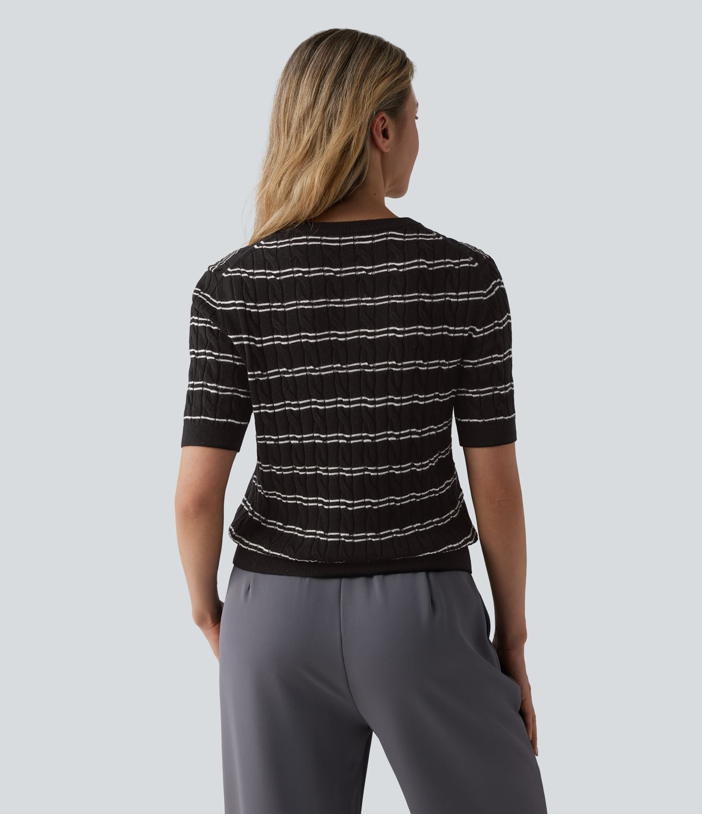 Pull de travail col Henley manches courtes rayé