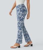 Halara Flex™ Legging Casual Taille Haute en Denim Tricoté Extensible avec Imprimé Floral Poche Arrière Effet Léger Évasé et Taille Élastique