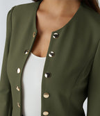 Blazer tailleur ajusté à col rond, manches longues avec boutons décoratifs