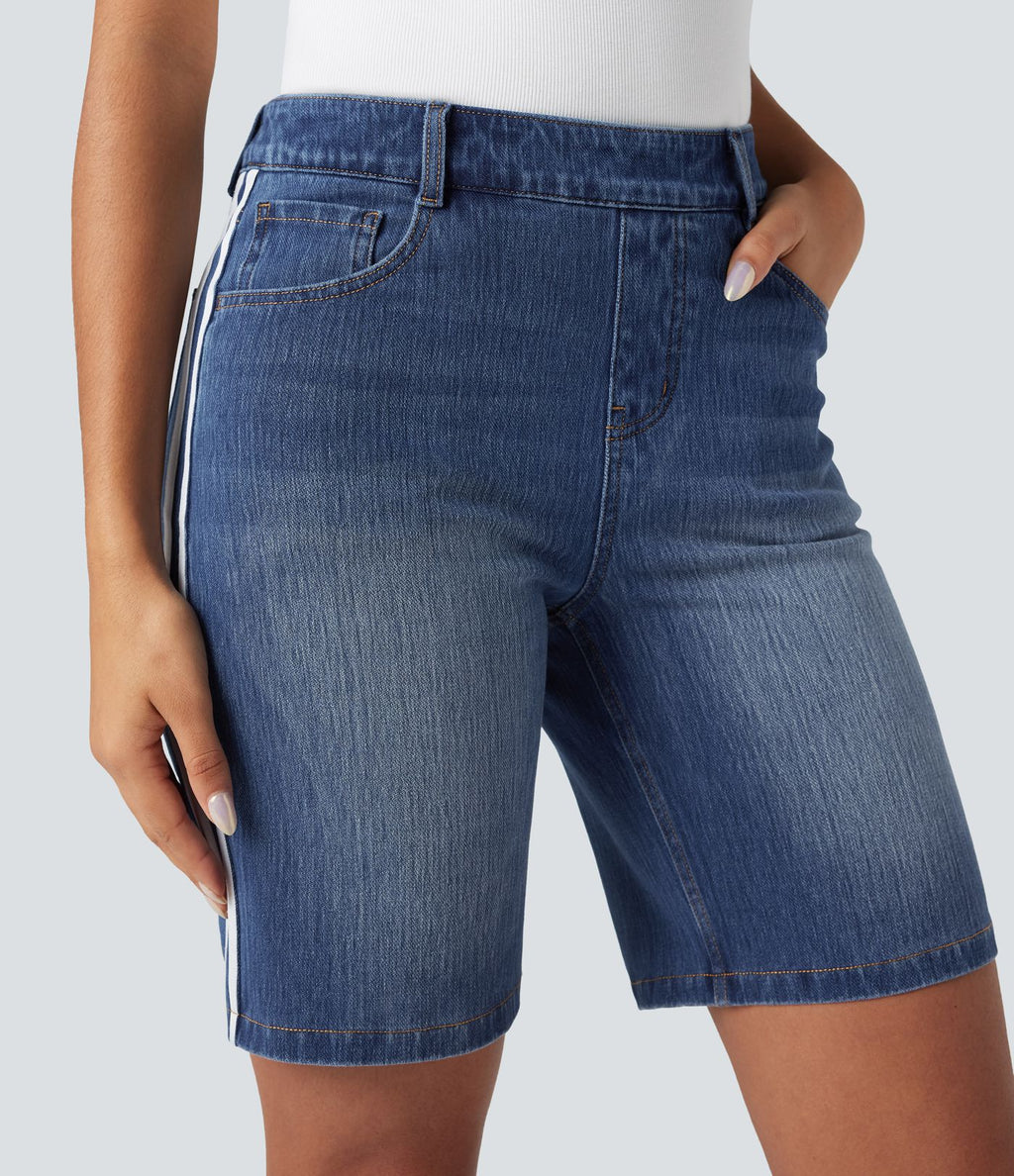 Short denim rayé Halara Flex™ taille haute avec poches