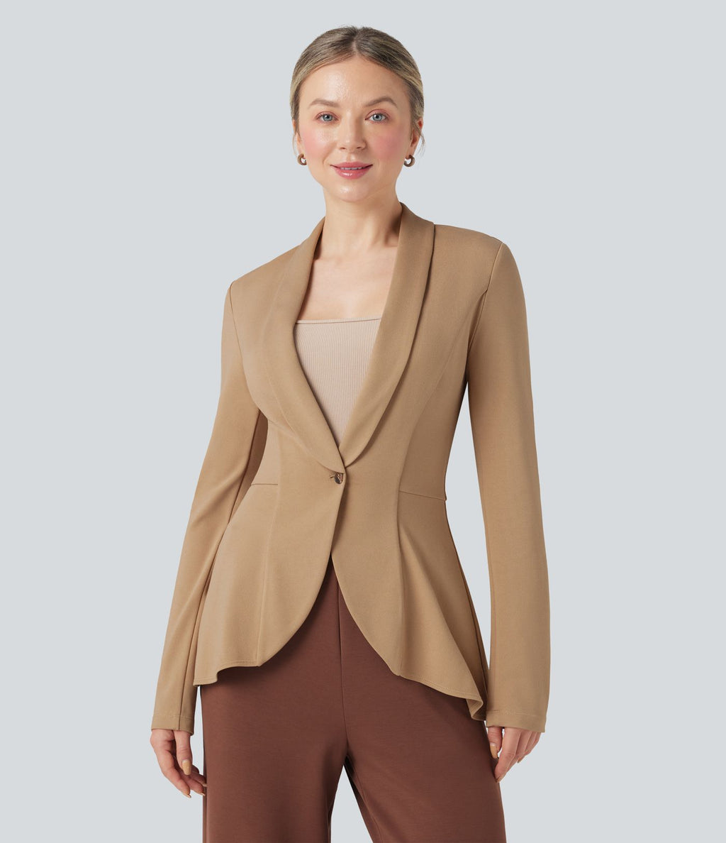 Manteau de travail col châle ourlet à volants à manches longues Halara Flex™