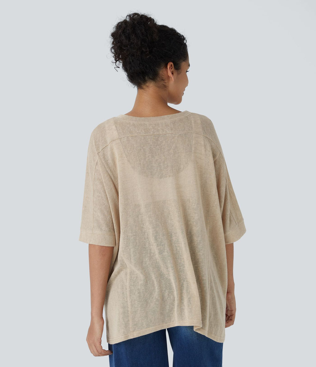Top Casual Oversize Asymétrique Ourlet Fendu Transparent