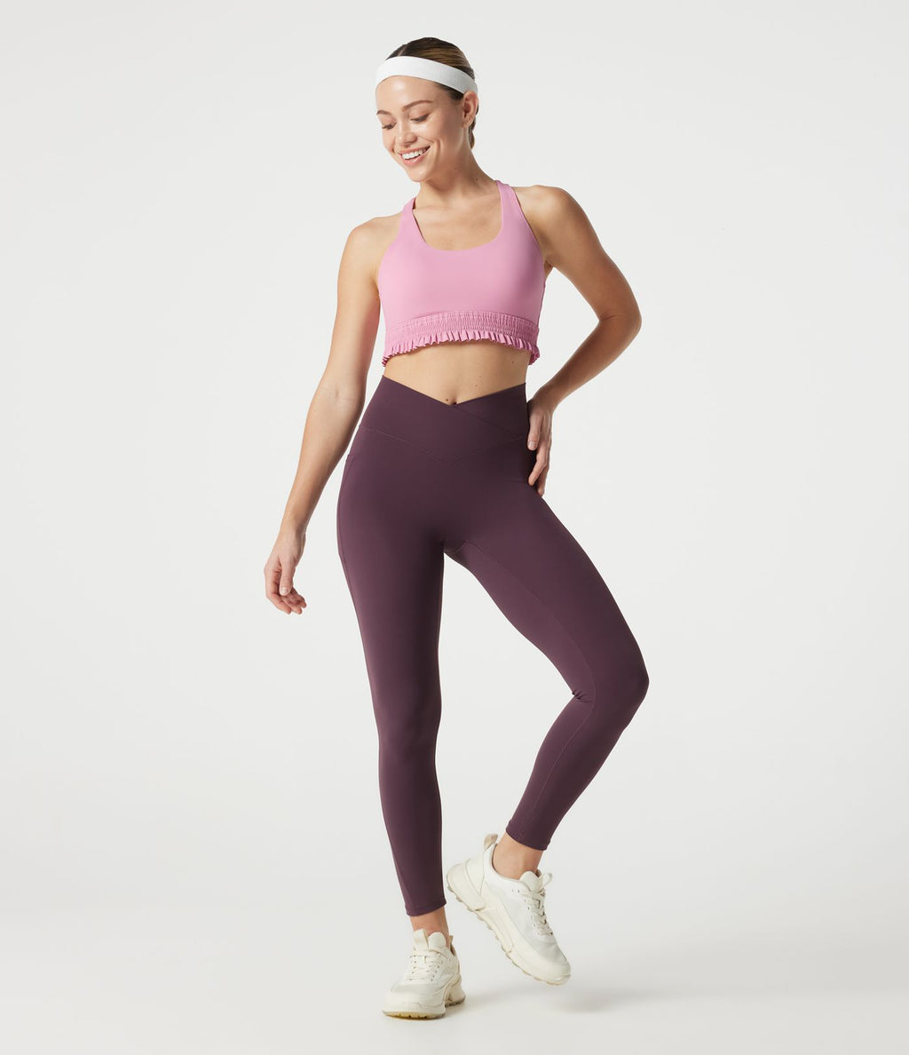 Brassière de sport pour entraînement à maintien léger, col U, ourlet à volants