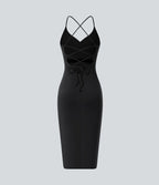 Robe moulante SoftlyZero™ Airy fendue à effet frais InstantCool, brassière intégrée, dos nu croisé à lacets, légèrement plissée pour invitée de mariage et demoiselle d'honneur