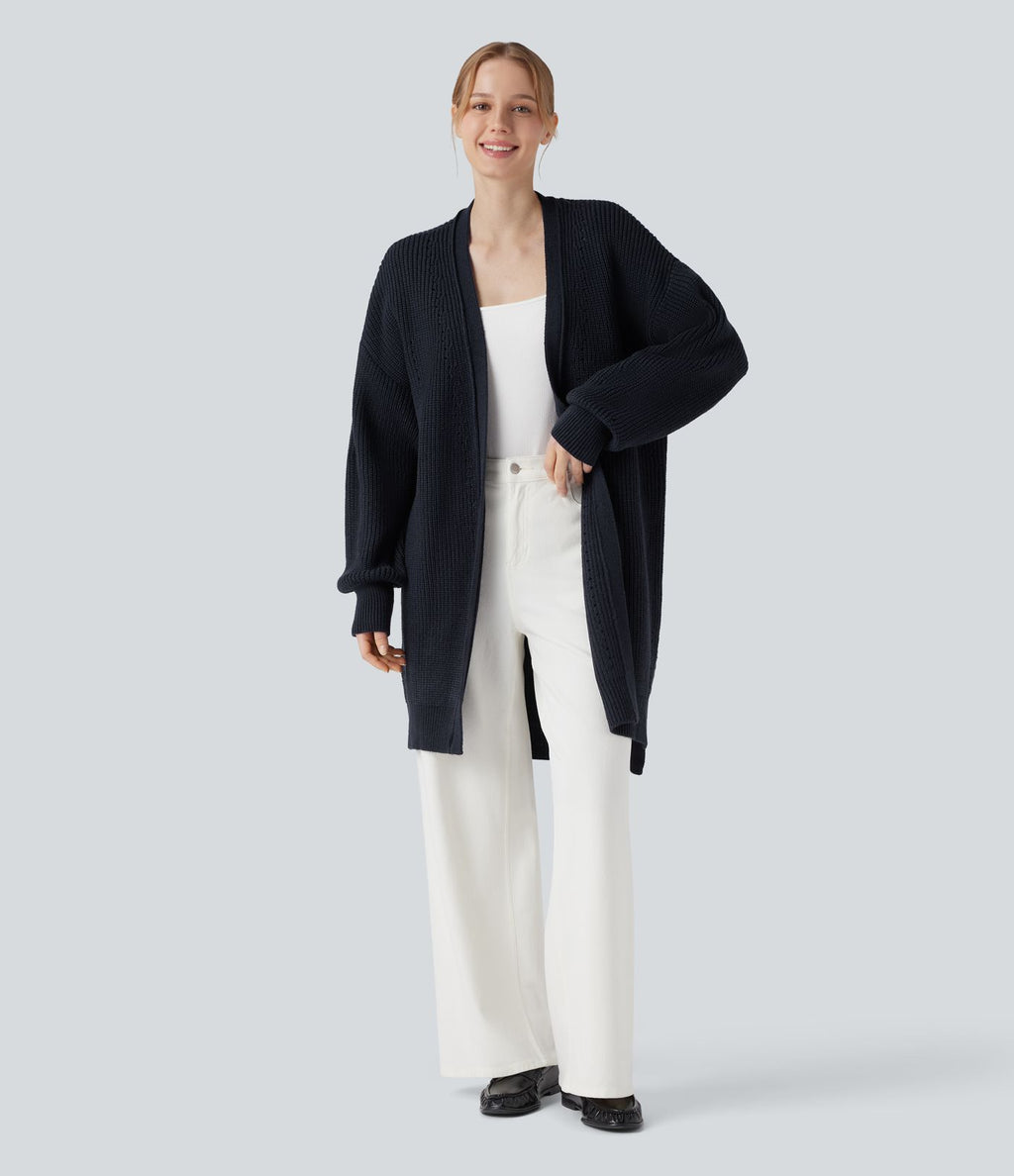 Cardigan long manches évêque avec fentes et découpes