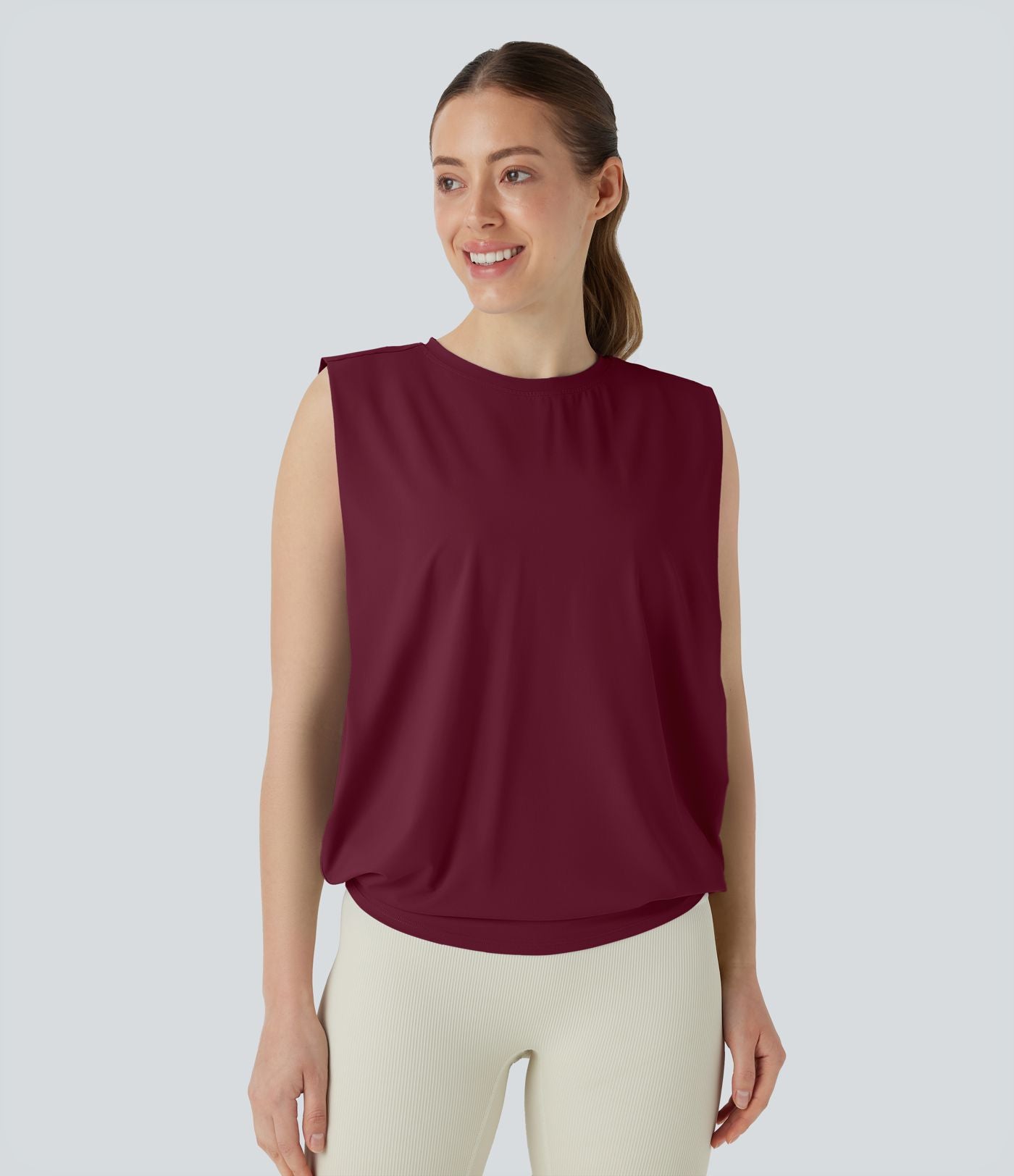 Débardeur de yoga col rond froncé, tissu rafraîchissant - Protection UPF50+