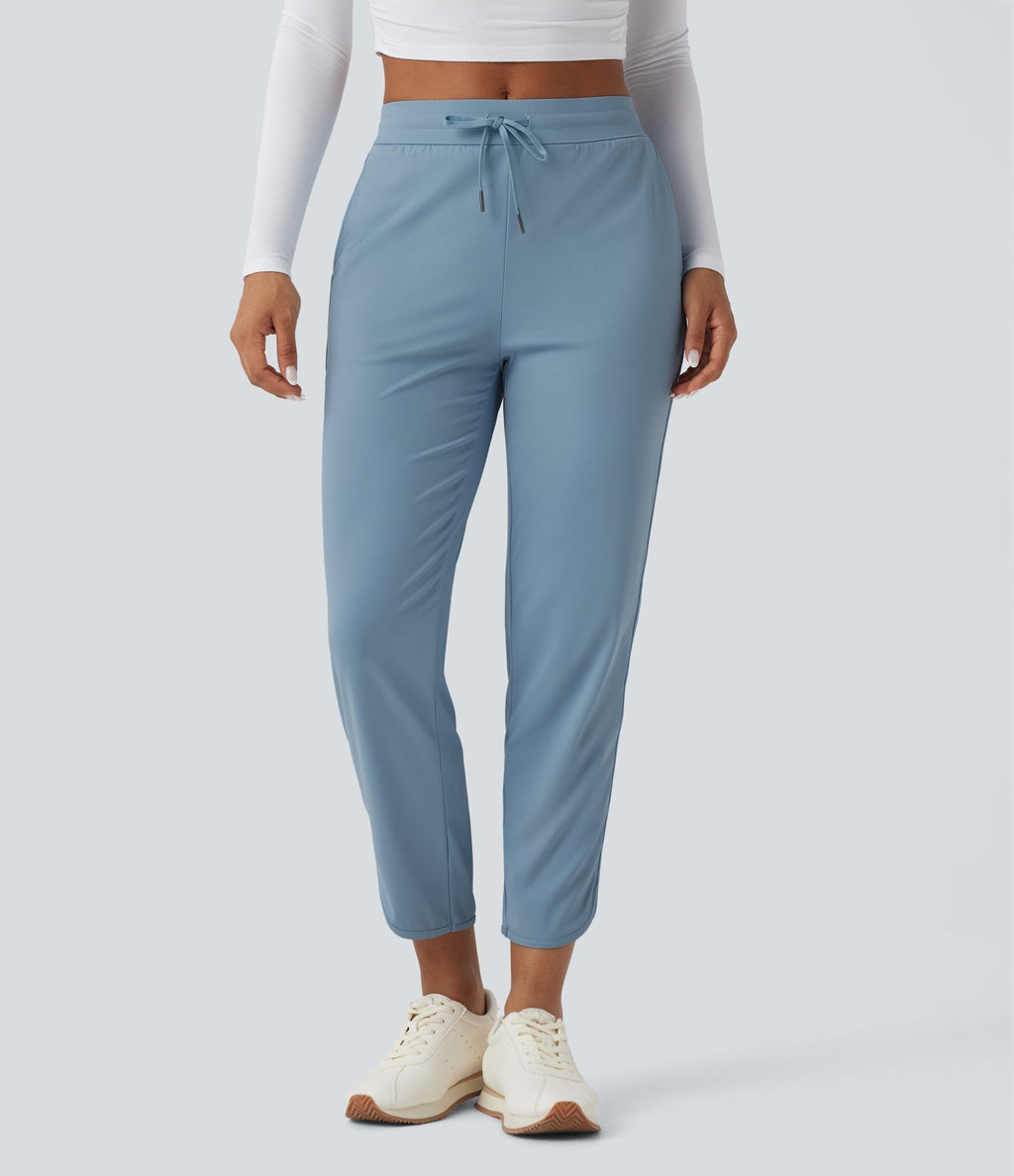 Pantalon de golf fuselé, taille mi-haute, cordon, ourlet courbé, séchage rapide, avec poches—UPF40+
