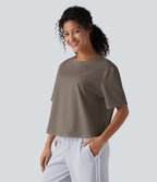 T-shirt décontracté ample en coton à manches courtes et col rond