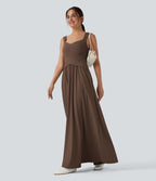 Robe maxi fluide dos nu, avec brassière intégrée et poches