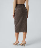 Halara Flex™ Jupe Mi-longue Casual En Denim Extensible Coloré A Poches Multiples Taille Haute