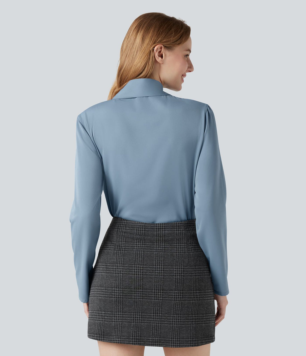 Chemise esprit bureau défroissage facile avec col foulard et manches longues