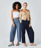 Jean carotte 7/8 casual délavé Halara Flex™ taille mi-haute avec poches