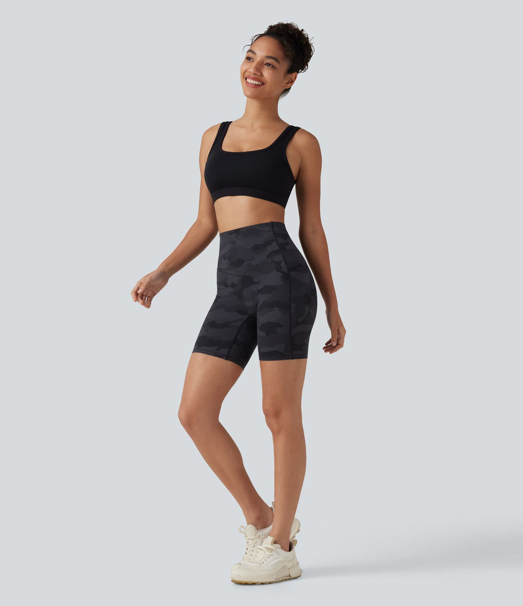 Short cycliste d'entraînement gainant taille haute UltraSculpt™ à imprimé camouflage 17,5 cm avec poches
