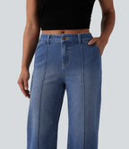 Jean Halara Flex™ décontracté délavé taille mi-haute coupe droite raccoucie avec poches