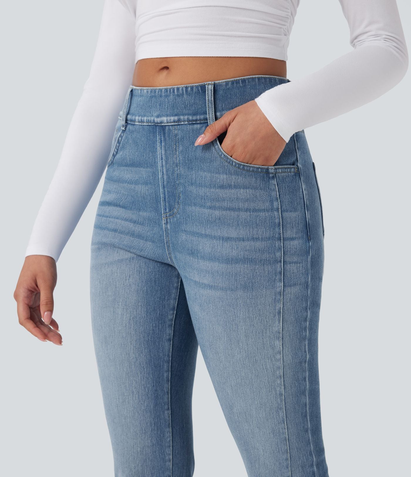 Jean skinny 7/8 décontracté taille mi-haute délavé Halara Flex™ avec poches