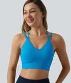 Brassière de sport yoga OneForm sans couture Flow maintien léger col V dos croisé ouvert avec soutien-gorge intégré, coupe cropped