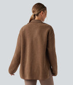 Veste de sport sherpa à manches longues avec ourlet asymétrique arrondi et poches