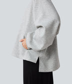 Sweat-shirt col montant à manches longues ourlet asymétrique avec poche