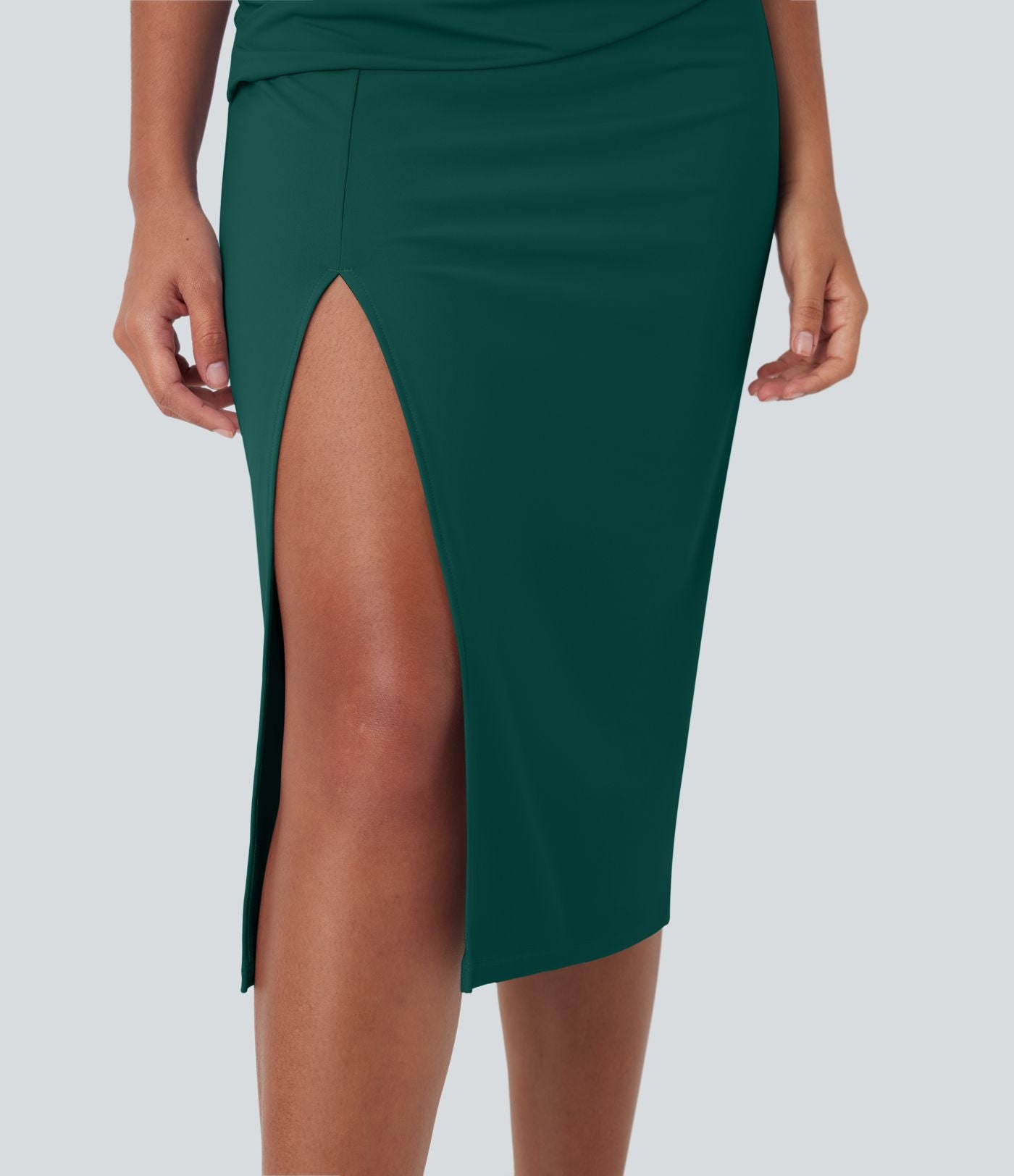 Robe moulante mi-longue SoftlyZero™ Airy col carré corset froncée effet frais InstantCool, bonnets E-G