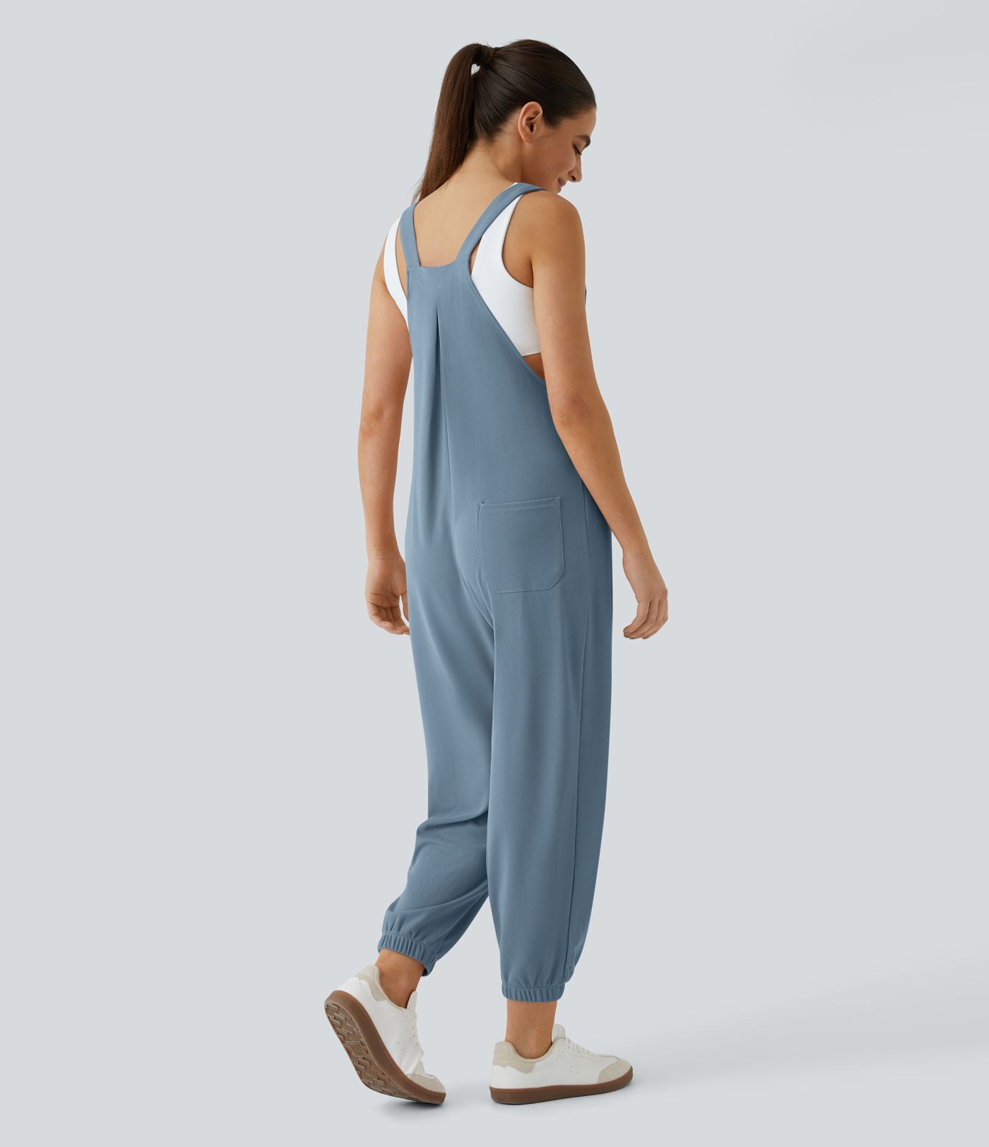 Salopette Casual Bretelles Ajustables Boutonnés Multiples Poches Plis et Tissu Gaufré