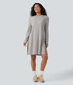 Sweat décontracté long col rond manches longues maille gaufrée
