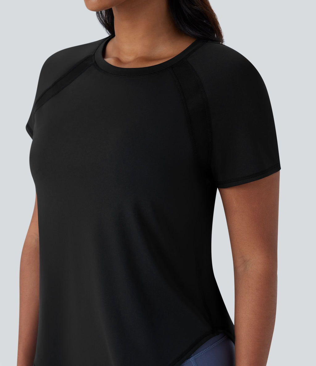 Softlyzero™ QuickDry Haut de sport à manches courtes avec empiècements en mesh contrastés et ourlet arrondi