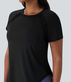 Softlyzero™ QuickDry Haut de sport à manches courtes avec empiècements en mesh contrastés et ourlet arrondi