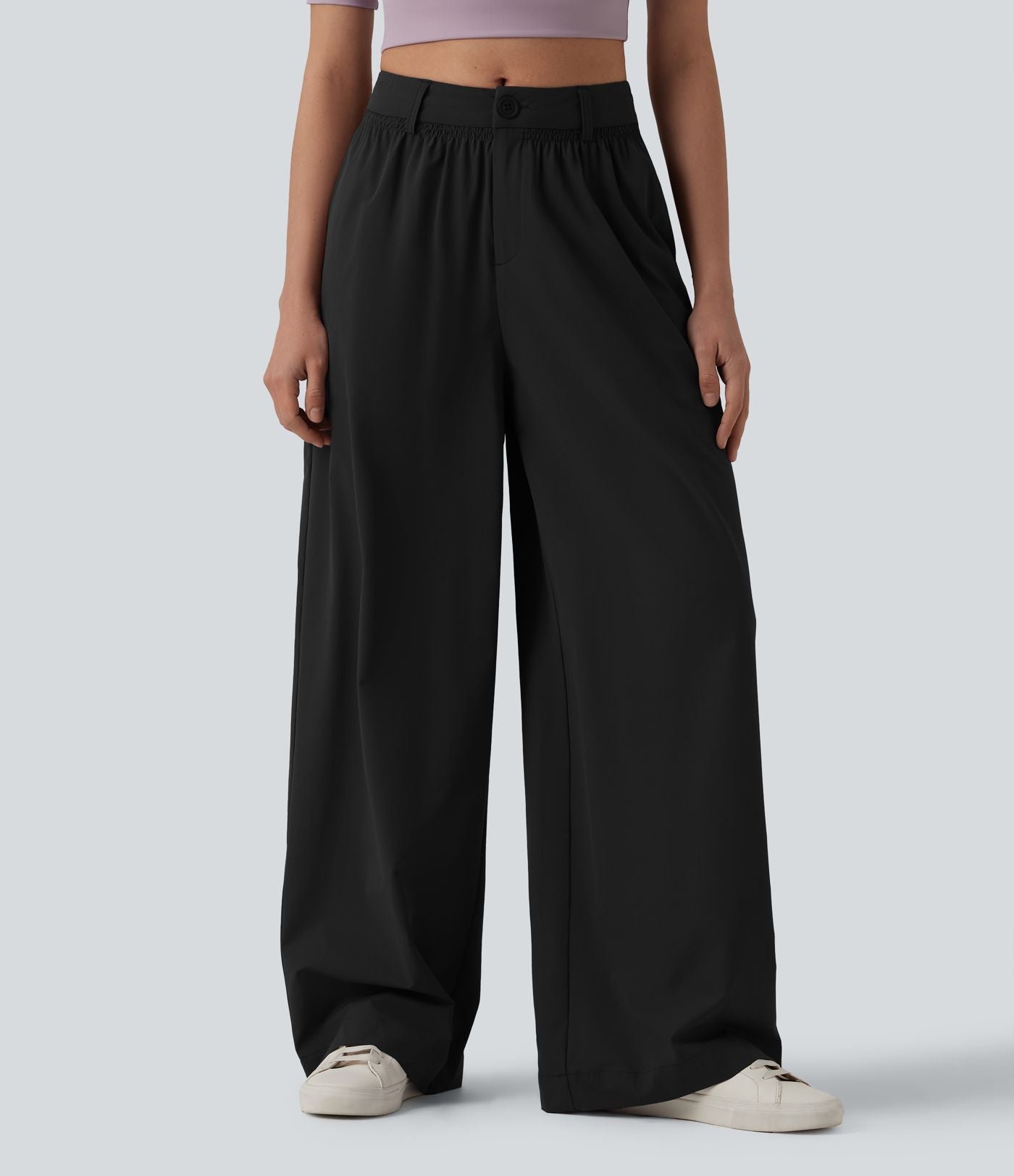 Pantalon casual ample taille mi-haute avec poches