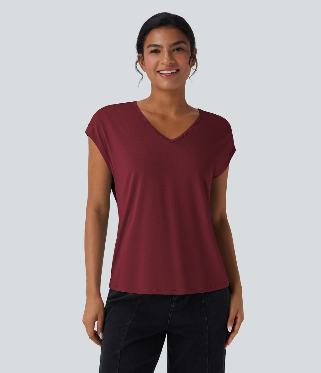 T-shirt casual col V manches courtes