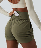 Short de yoga SoftlyZero™ Airy taille haute froncé effet frais InstantCool 7,5 cm avec poches