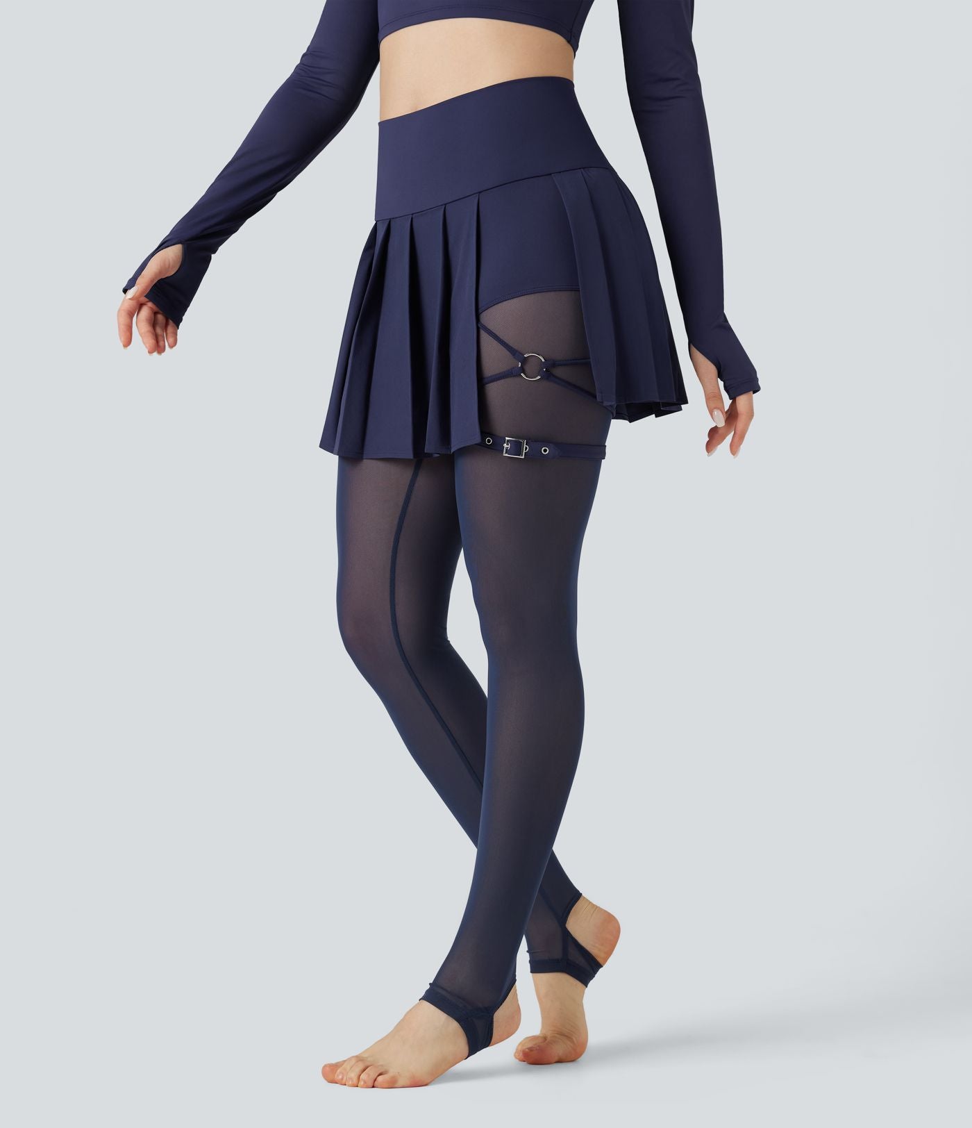 Legging à jupe étrier danse Breezeful™ 2-en-1 taille haute plissé résille contrastante séchage rapide avec poches