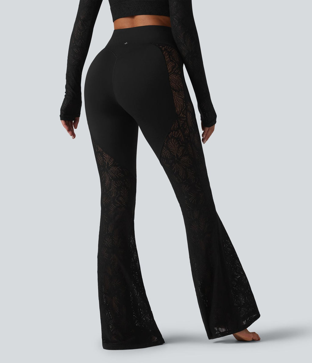 Legging de yoga évasé Halara UltraSculpt™ taille haute gainant avec dentelle contrastante à poches