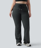 Pantalon de yoga grande taille ample taille haute à cordon, rayé, avec poches