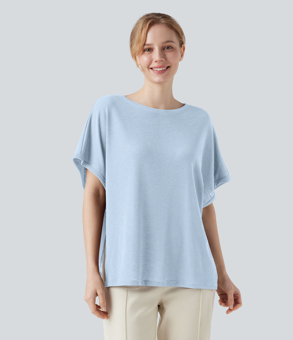 T-shirt col rond manches chauve-souris coupe décontractée