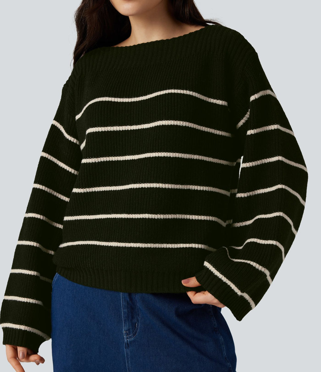 Pull tailleur rayé col bateau manches longues