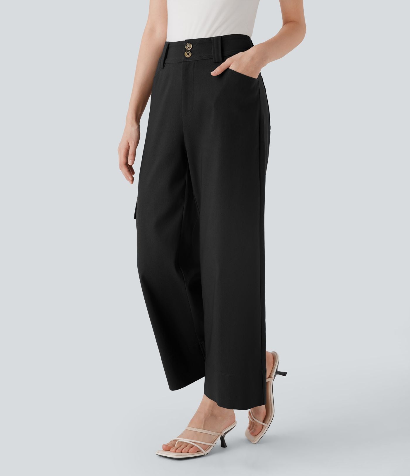 Pantalon cargo de travail taille haute coupe droite avec poches multiples