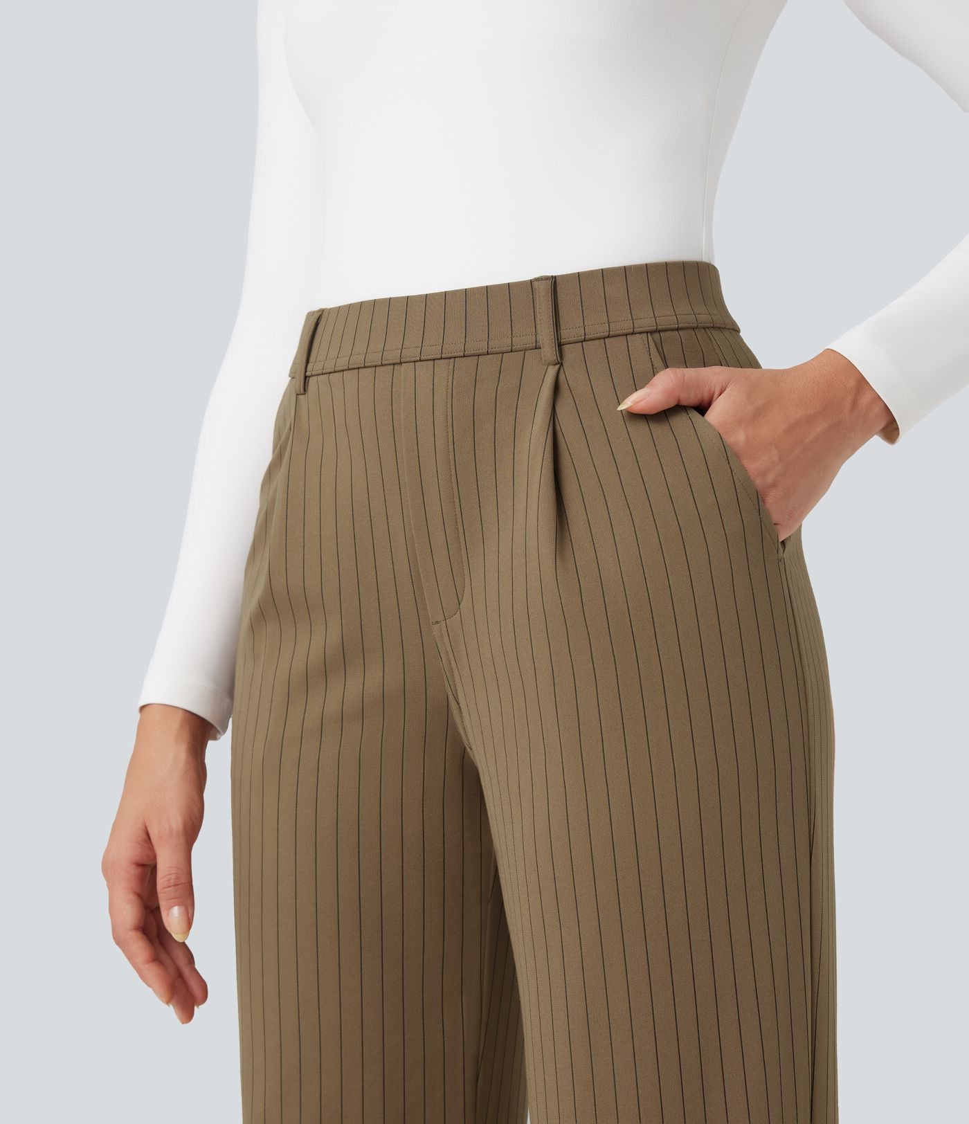 Pantalon Halara Flex™ tailleur droit taille haute rayé effet frais InstantCool avec poches