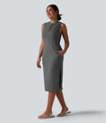 Robe midi décontractée sans manches col tunisien avec poches