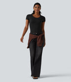 Halara T-shirt en jersey de coton col rond échancré manches courtes avec soutien-gorge intégré bonnets B-DD